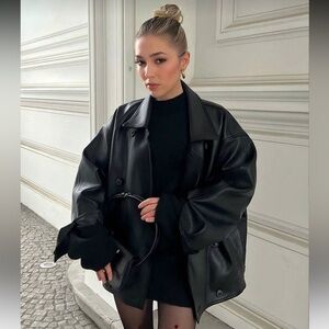 Vegan leather oversized jacket leather peacoat jacket buttery soft black